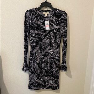 New Michael Kors Mini Long Sleeve Black And White Dress In Size XS
